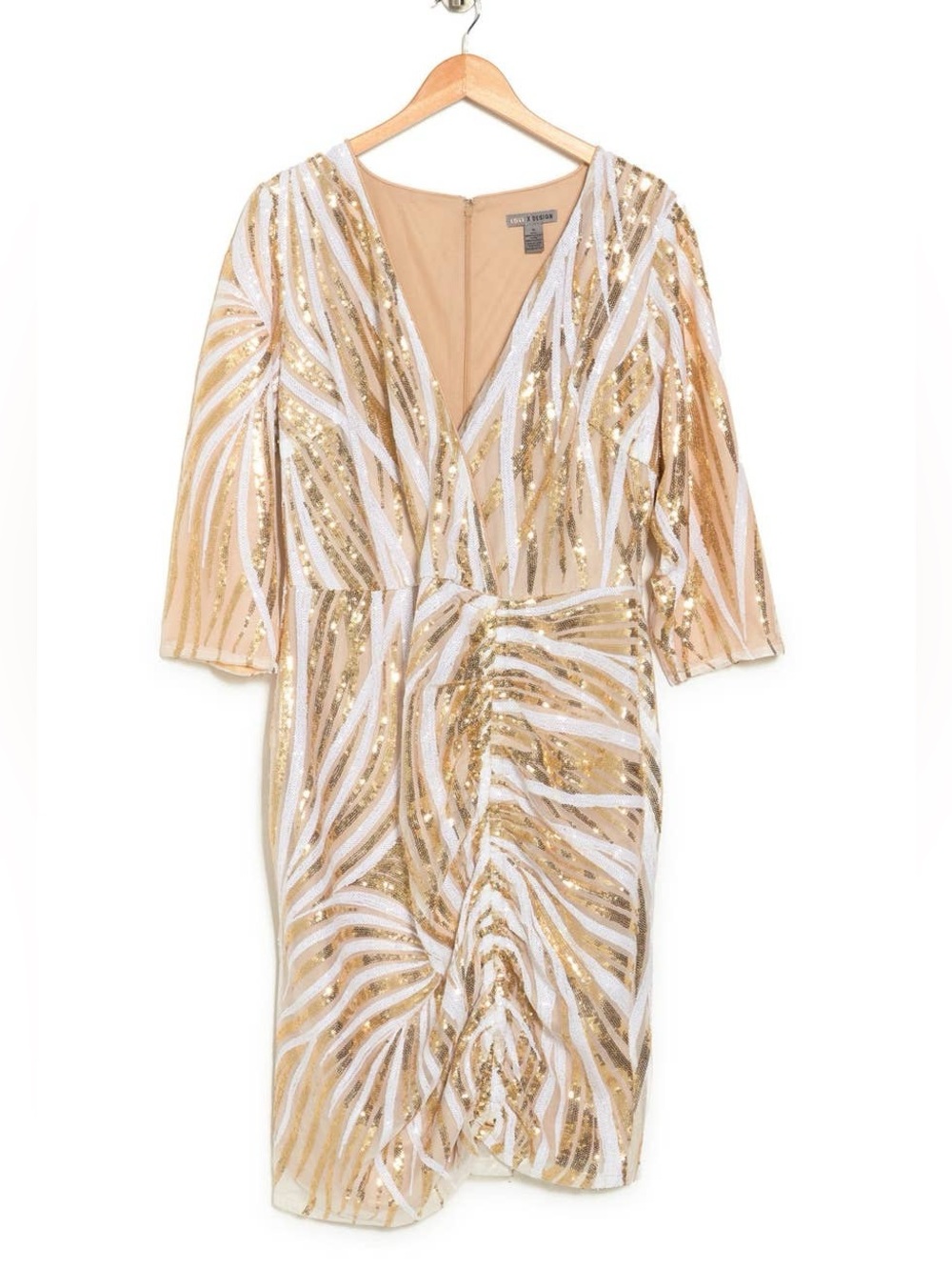Ashley Stewart Sequin Wrap Midi Dress in Gold and White Size 12